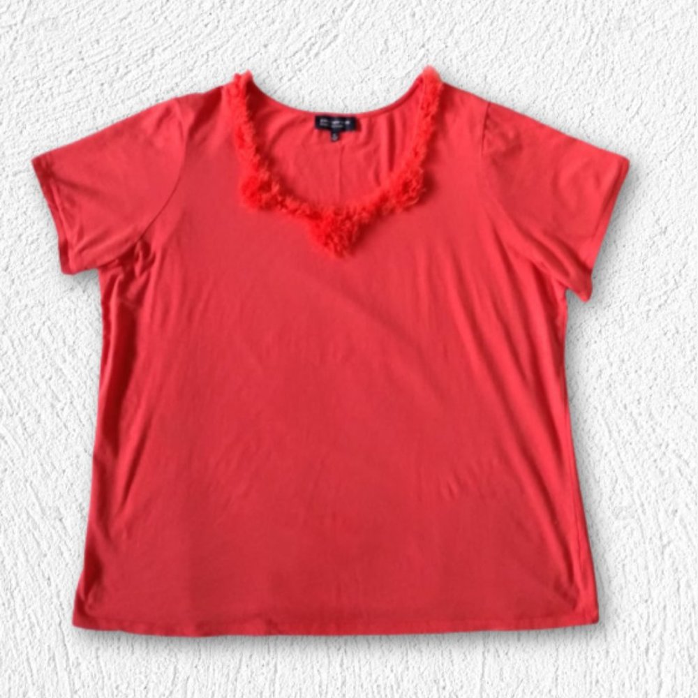 Jones New York Coral Shirt with Fringe Neckline